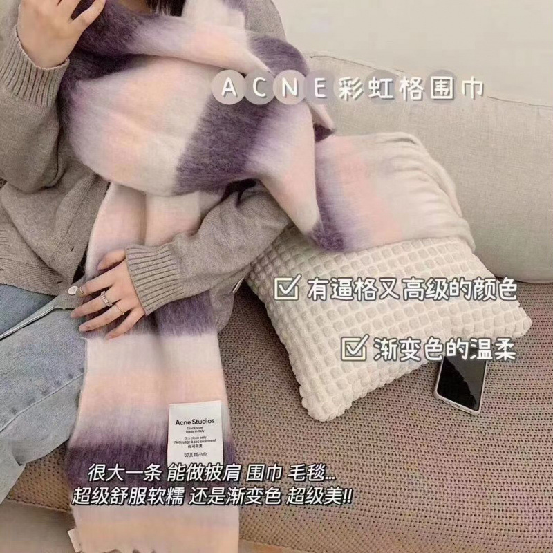 秋冬新款加厚保暖彩虹色格子围巾欧美圈圈纱粗流苏拼色披肩|undefined