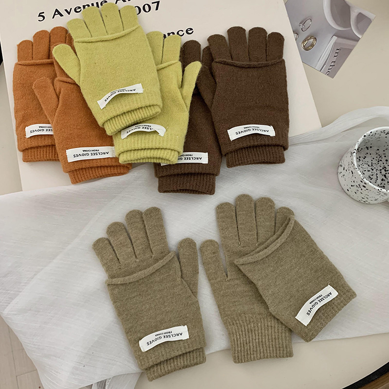 Guantes de ciclismo calientes de invierno coreano con pantalla táctil ins guantes de punto de color caramelo dos piezas de guantes de dedo para mujeres