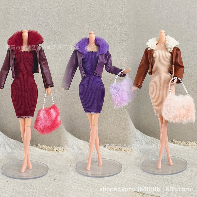 Cross-Border 30cm 11inch Barbie Doll Leather Jacket Dress Winter Fashion Style Dress-Up Princess Accessories Handbag Cross-Border 30cm 11inch Barbie Doll Leather Jacket Dress Winter Fashion Style Dress-Up Princess Accessories Handbag