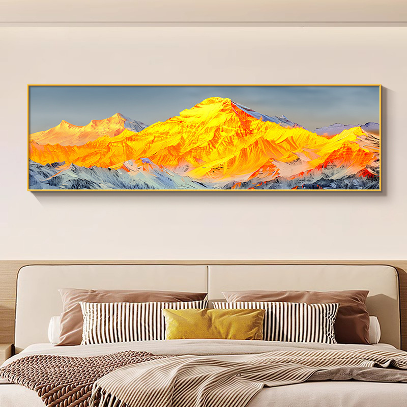 日照金山床头装饰画主卧房间高级感挂画背有靠山客厅卧室轻奢壁画|undefined