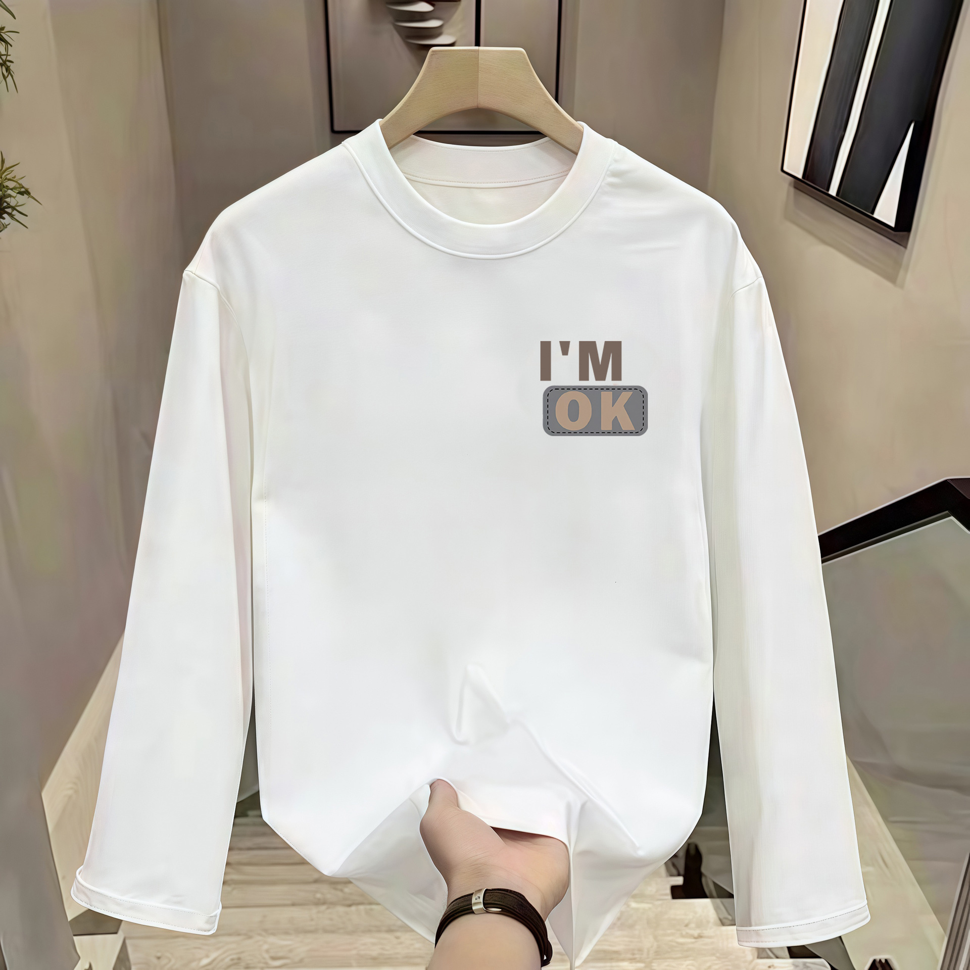 T-shirt uomo a maniche lunghe in cotone girocollo casual_voghion.com