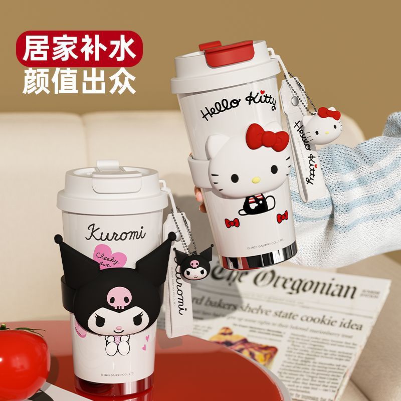 HelloKitty termo femenino 2024 nuevo regalo de cumpleaños de alto valor Sanrio pajita taza de café taza de agua
