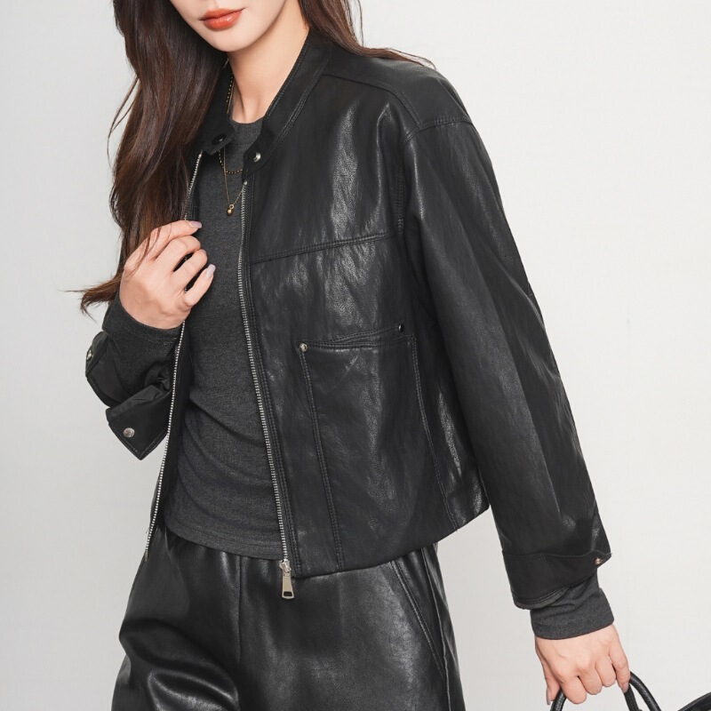 Brand High-End Retro French Goatskin Jacket 2025 Autumn and Winter New Short Leather Jacket Stand Collar Fashionable Motorcycle Jacket Brand High-End Retro French Goatskin Jacket 2025 Autumn and Winter New Short Leather Jacket Stand Collar Fashionable Motorcycle Jacket