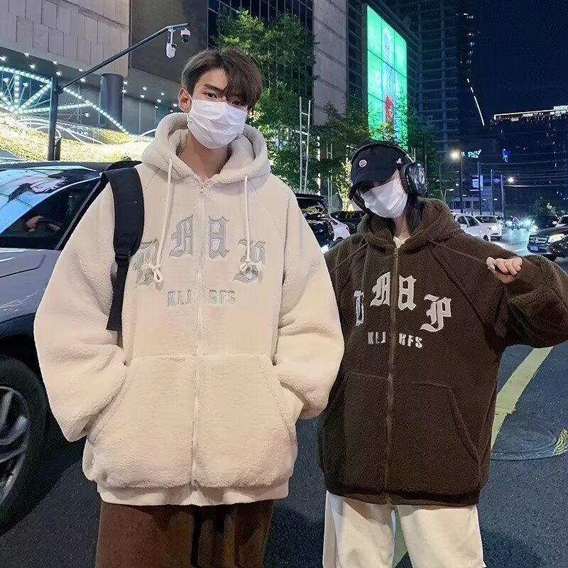 Fashion handsome lamb plush coat short hooded cotton coat winter new loose fleece-lined padded cotton cardigan Fashion handsome lamb plush coat short hooded cotton coat winter new loose fleece-lined padded cotton cardigan