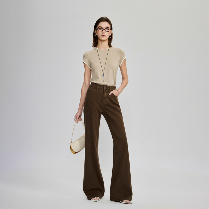 High-End Tencel Four-Way Stretch "Supermodel Pants" Melard Retro Coffee-Colored Flared Pants for Women 2026 Spring Drapey Denim High-End Tencel Four-Way Stretch "Supermodel Pants" Melard Retro Coffee-Colored Flared Pants for Women 2026 Spring Drapey Denim
