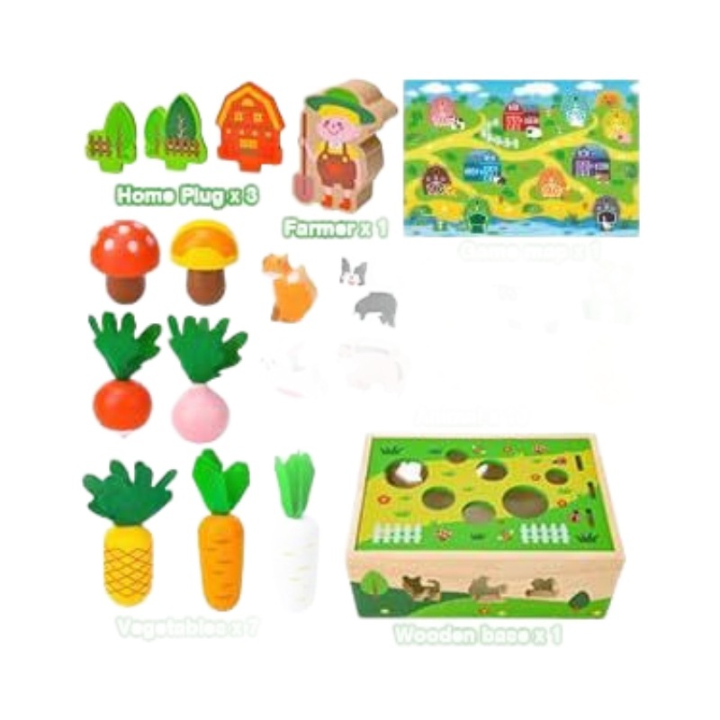 Juguetes de construcción de bloques infantiles, granja, ladrillos de construcción, rabanes, insectos, ensamblaje, madera, forma, juego de emparejamiento