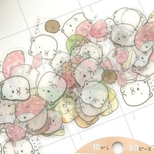 日本卡通动漫动物 透明PVC平面可爱贴纸包学生手账装饰日记50枚入
