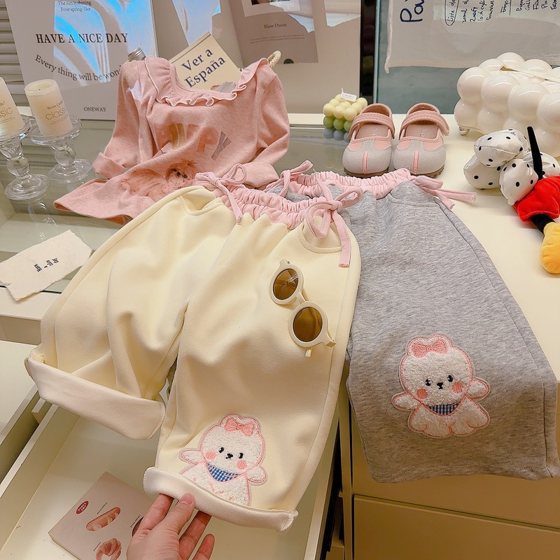 女宝超可爱2025新款女童百搭甜美撞色腰蝴蝶结小狗贴布阔腿裤小童|undefined