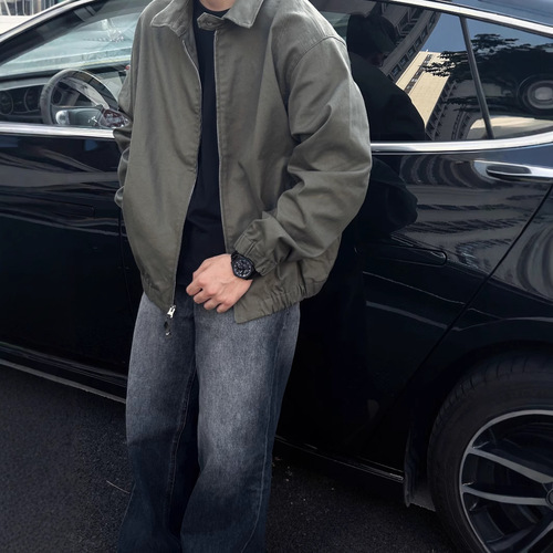 Military green cleanfit jacket for men, spring and autumn season, workwear fashion brand, high-end casual pilot top