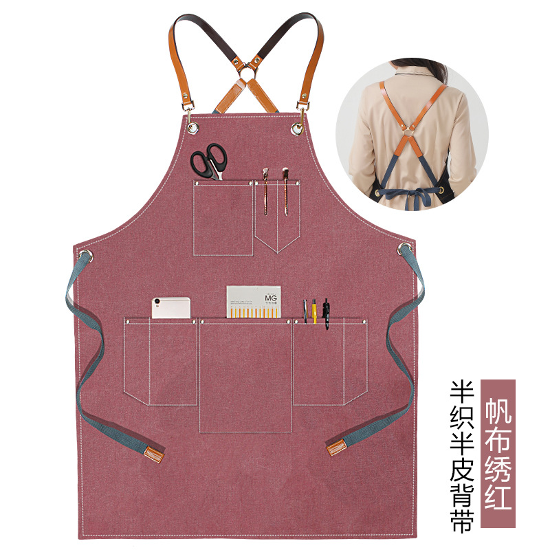 Delantal de lona engrosada transfronteriza logotipo personalizado cafetera especial para hornear leche tienda de té restaurante cocina delantal doméstico