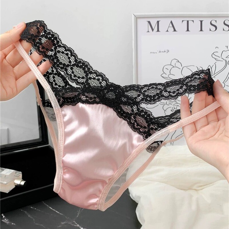 Sexy Underwear Women's Lace Low Waist Hot Hot Girl Pure Desire High Split Satin Briefs Dew Belt Temptation Underwear