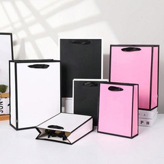 Foldable Tote Bag, Thick Paper Rectangle Simple Solid Color Border Gift Packaging Bag