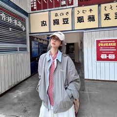 假两件工装外套美式复古棒球服早春季宽松设计感飞行夹克男潮ins