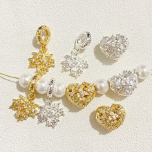 高保色14K金diy配件镶锆克罗爱心通孔隔珠枫叶串珠手工珍珠水晶配