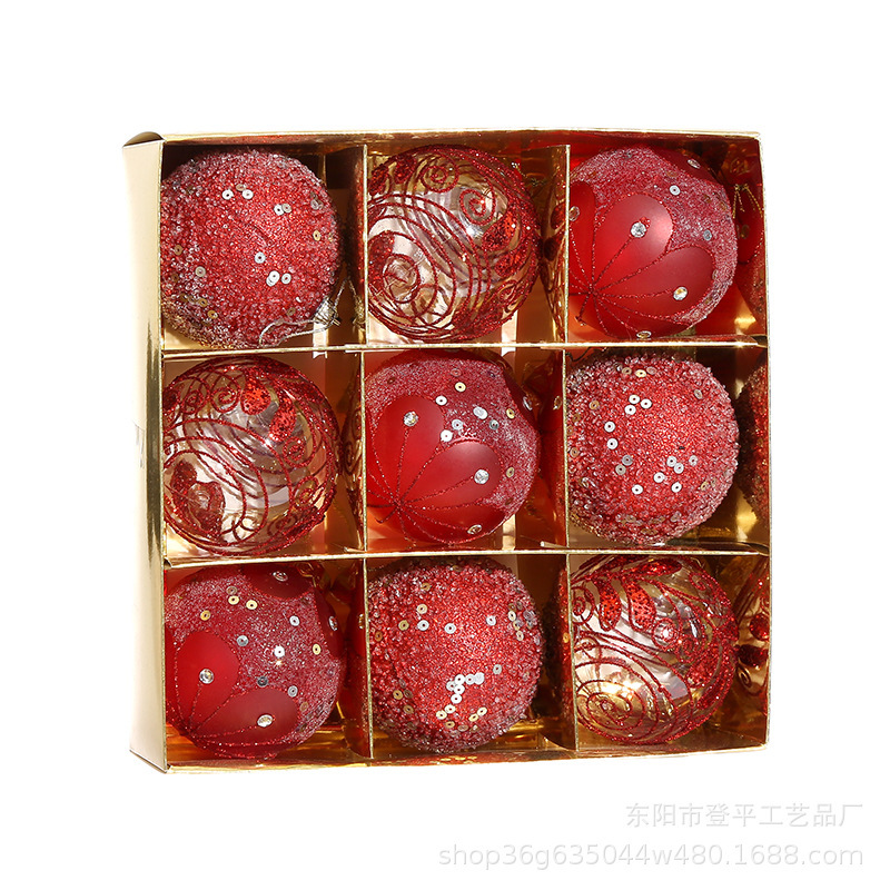 圣诞节日装饰品8cm圣诞球套装电镀塑料彩绘圣诞树挂件跨境批发|undefined
