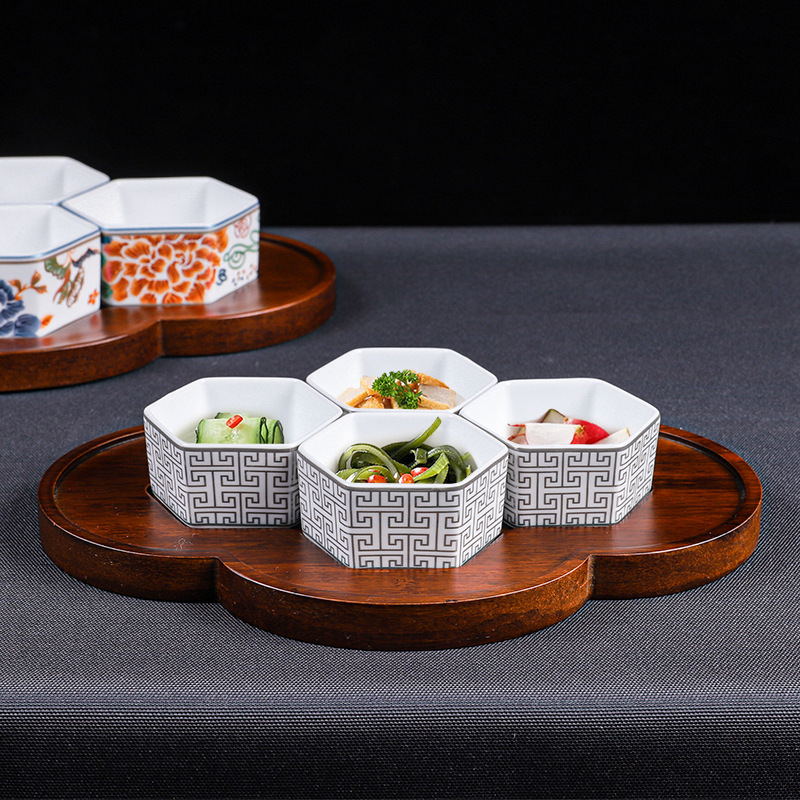 New Chinese Style Club Bamboo and Wood Ceramic Tableware Hotel Restaurant Cold Dishes Cold Dishes Fruit Plate Snack Plate Platter suit