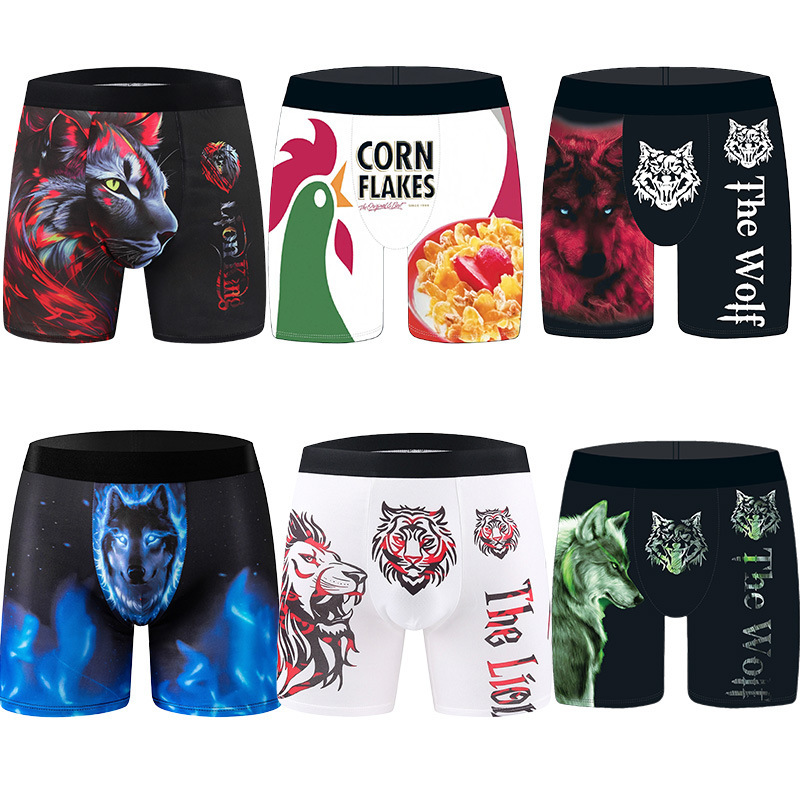 3D Code Printed Men's Patterned Long Boxer Briefs Shorts Breathable Comfortable Quick-Drying Elastic Boxer Briefs Sports Pants