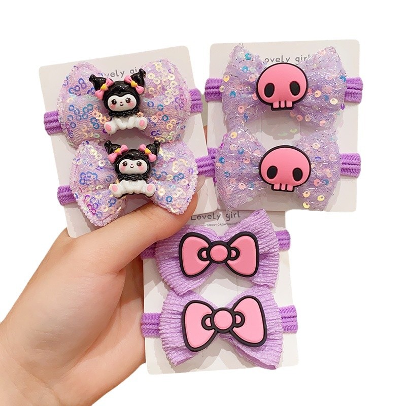 Anillo de toalla de color púrpura para niños de dibujos animados lindos bolas de cabeza de caballo cola de cabello corda de cabello de la niña arco elástico