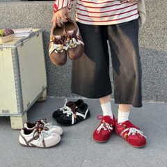 真皮内增高德训鞋女2025秋新款韩版丑萌双鞋带休闲鞋系带时尚板鞋