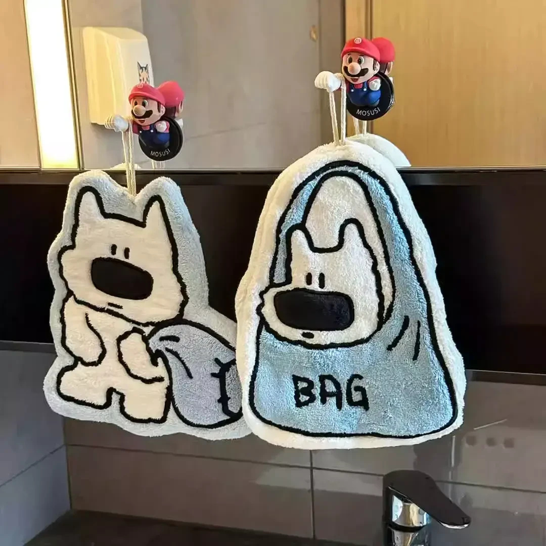 可爱小狗擦手巾挂式超强吸水加厚毛巾手帕不发臭珊瑚绒手巾厨房G