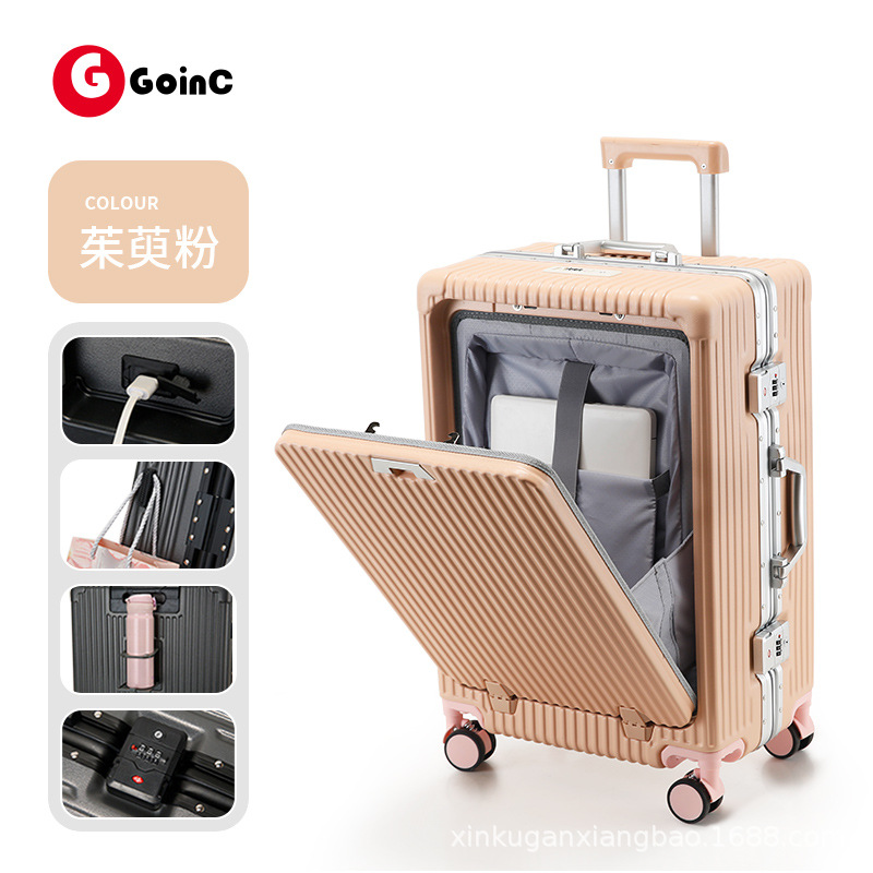 Tronco de apertura frontal, maleta de viaje, marco de aluminio, gran capacidad, multifunción, código ligero, 20 pulgadas, se puede abordar 24 nuevos hombres