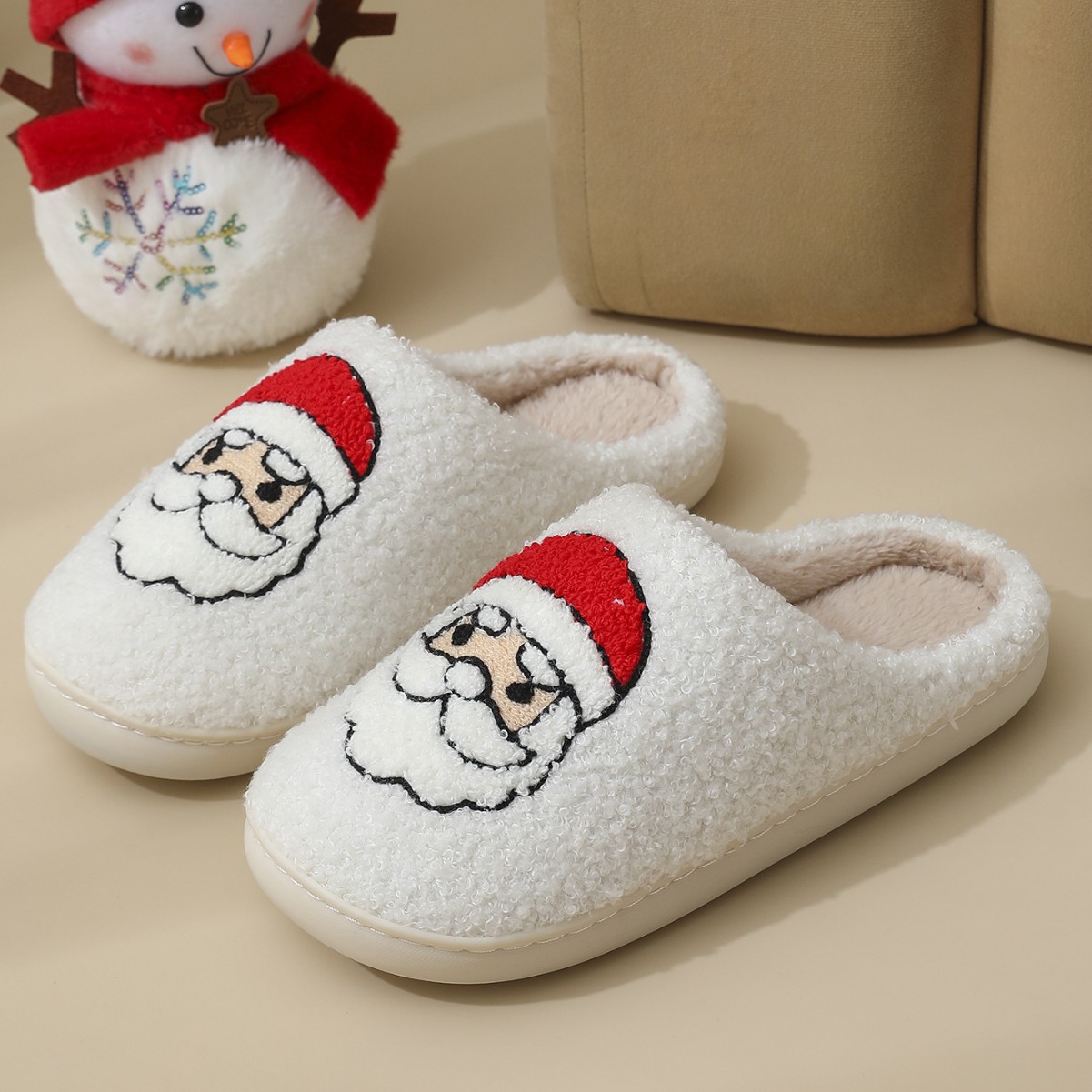 慈溪跨境新款居家可爱卡通圣诞雪人冬季棉拖鞋男女保暖棉拖鞋批发