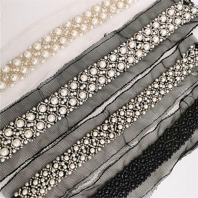现货钉珠条码花边  手缝珍珠 网纱串珠饰品辅料 鞋材裙子配件|ms