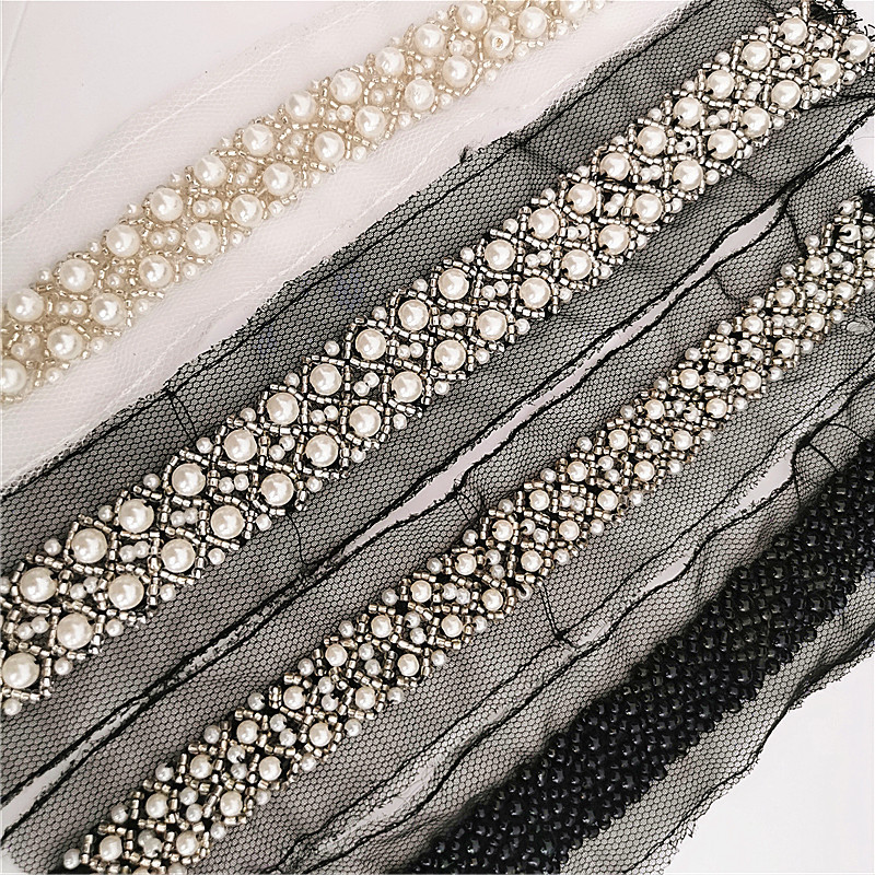 现货钉珠条码花边  手缝珍珠 网纱串珠饰品辅料 鞋材裙子配件|ms