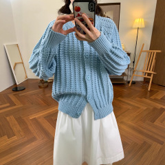 重工螺纹粗针针织开衫女2025秋冬新款韩版宽松慵懒风休闲针织外套