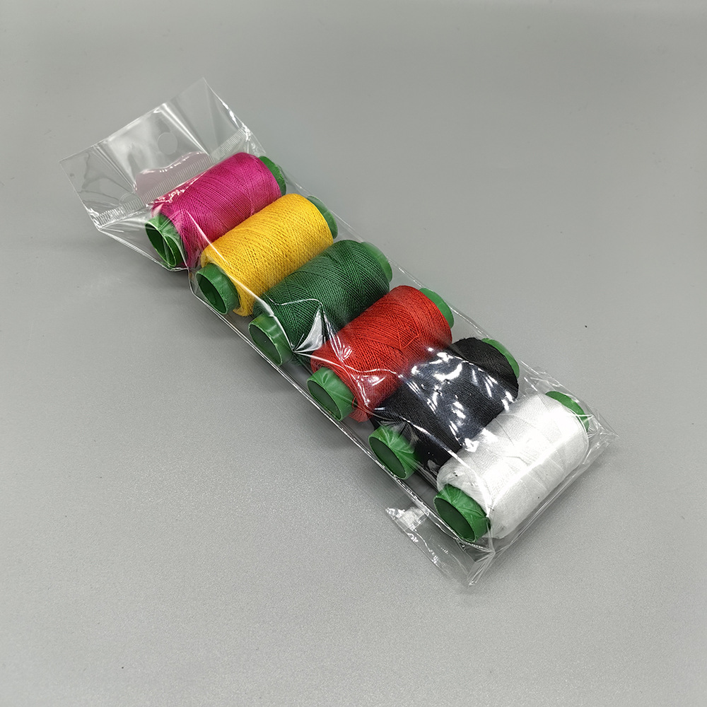 Fábrica al por mayor 6 rollos de alta calidad verde tubería hogar mano costura hilo de poliéster hilo de coser ropa hilo de coser