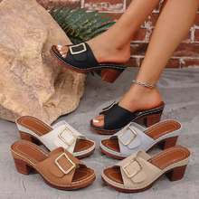 跨境厂家现货凉拖女2025新款高跟时尚外穿欧美凉鞋一字带大码批发