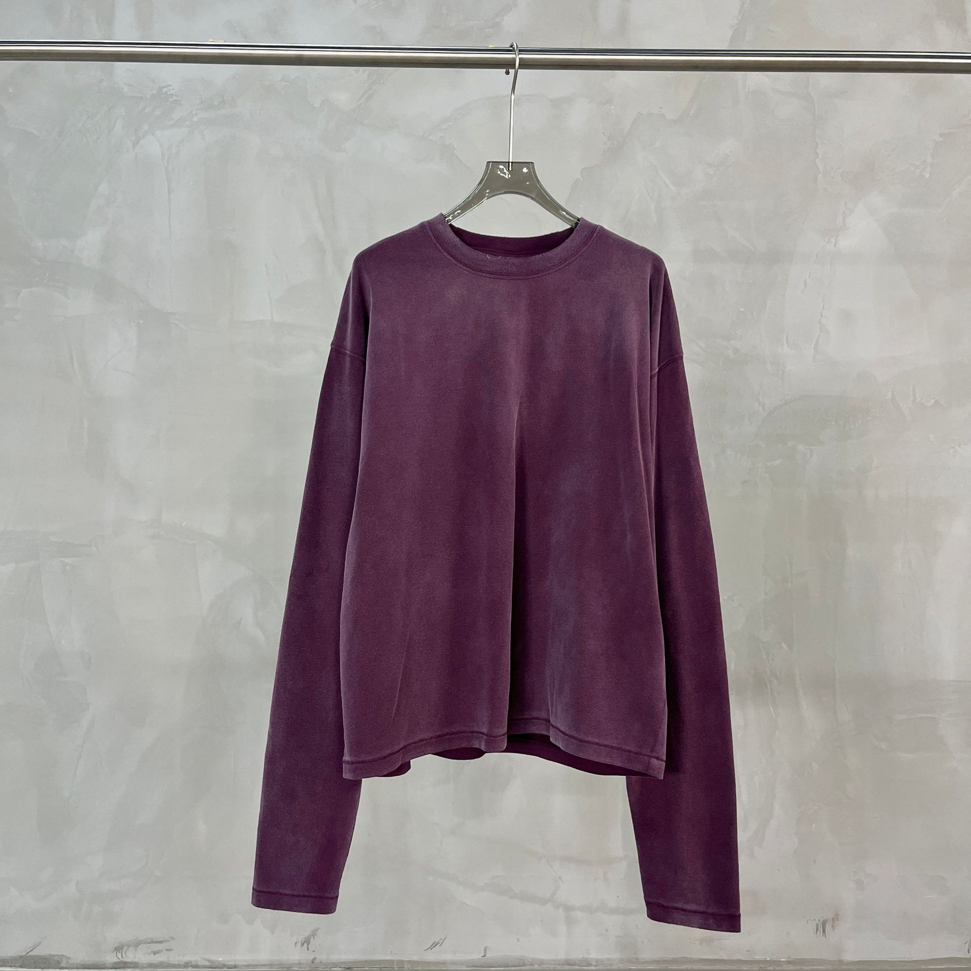 AR T-shirt Washed Distressed Frayed Edge Long Sleeve Purple