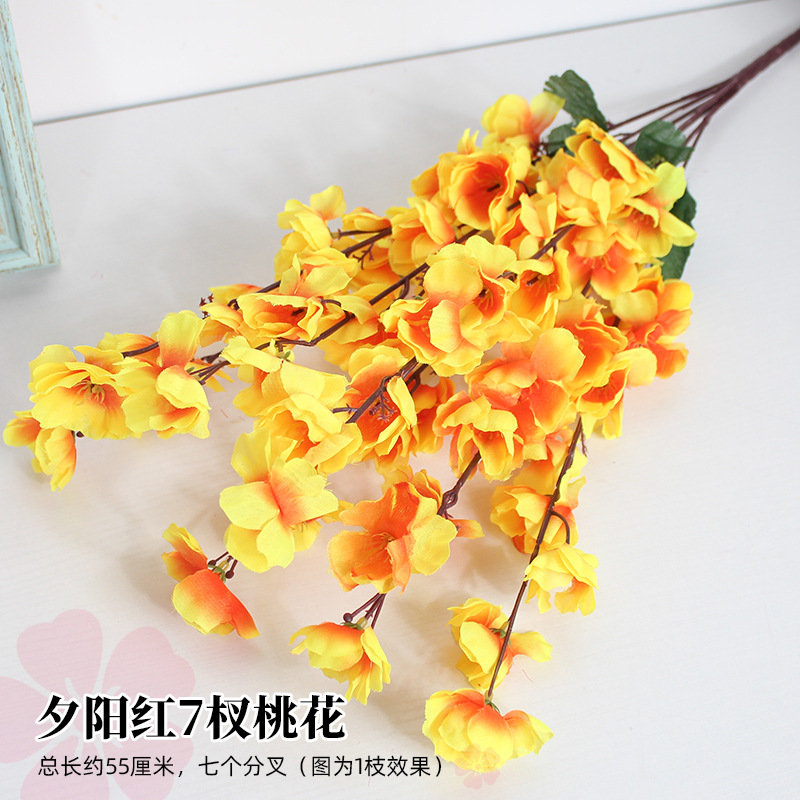 Flor de melocotón artificial rama falsa flor de ciruelo flor de cerezo rama sala de estar decoración Flor de seda boda flor falsa Flor de plástico ingeniería especial flor seca