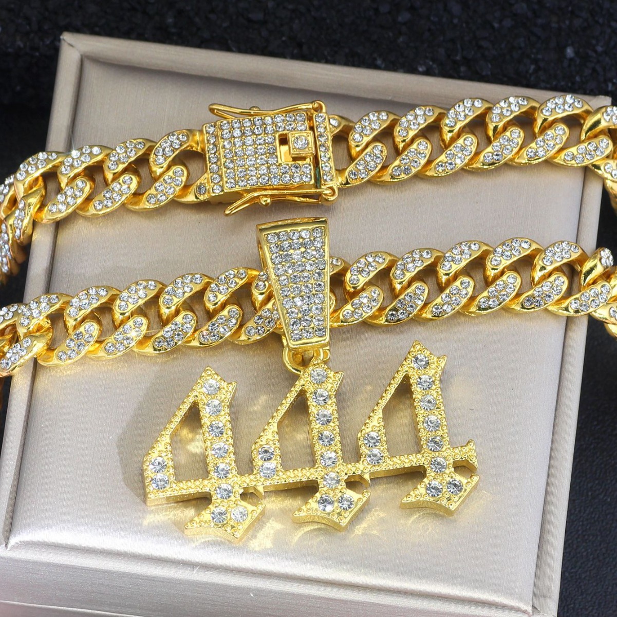 Cuban Link Necklace With 444 Number Pendant Arabic Style Men_voghion.com