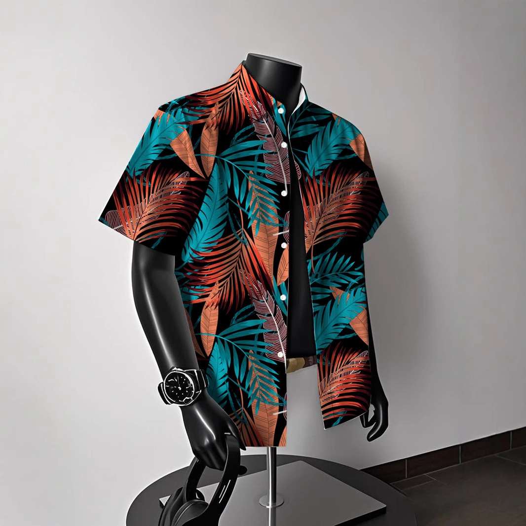 Dopamine summer vacation beach Hawaiian short-sleeved shirt men's 25 new loose shoulder fashion couple shirt