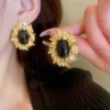 1# black oval metal earrings