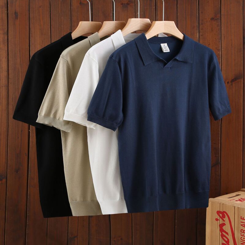 Old Money V-Neck Knitted Sweater Short-Sleeve Brand Heavyweight Trendy High-Quality T-Shirt American Style Loose Fit Men's Old Money V-Neck Knitted Sweater Short-Sleeve Brand Heavyweight Trendy High-Quality T-Shirt American Style Loose Fit Men's
