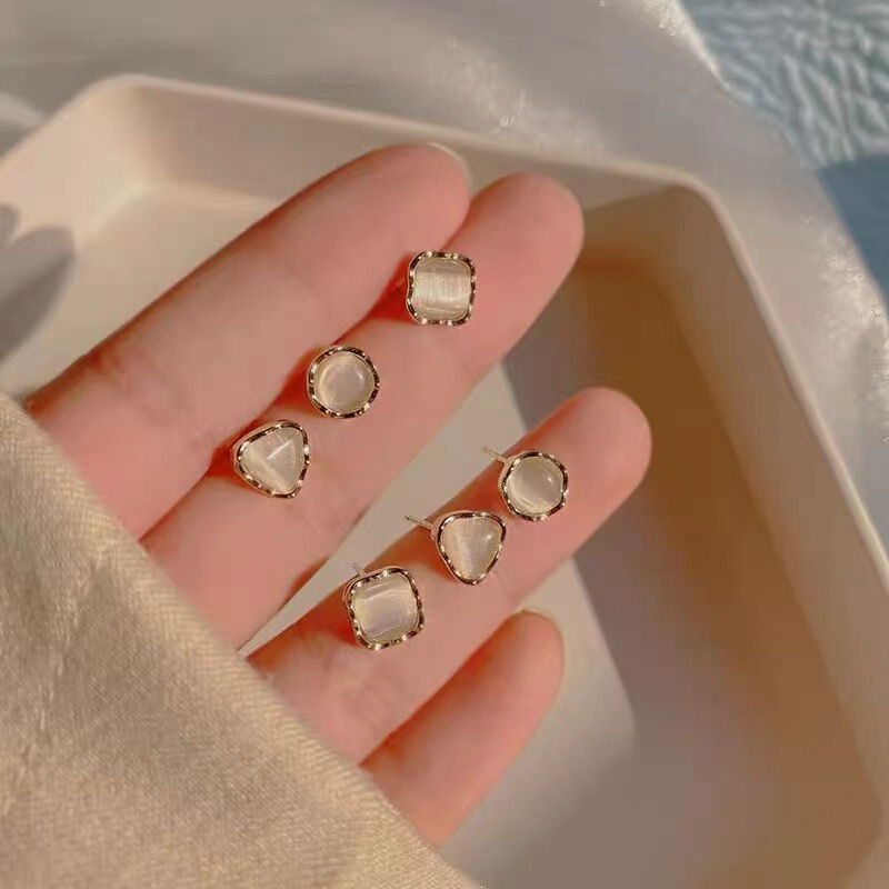 6-Piece Set of Opal Earrings for Women 2023 Trendy Design Retro Geometric Exquisite Small Earrings and Earrings