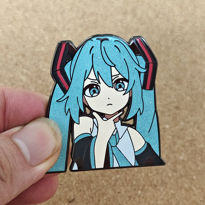 Two-Dimensional Anime Enamel Pin Imitation Enamel Glitter Girl Metal Badge Backpack Decoration Pin