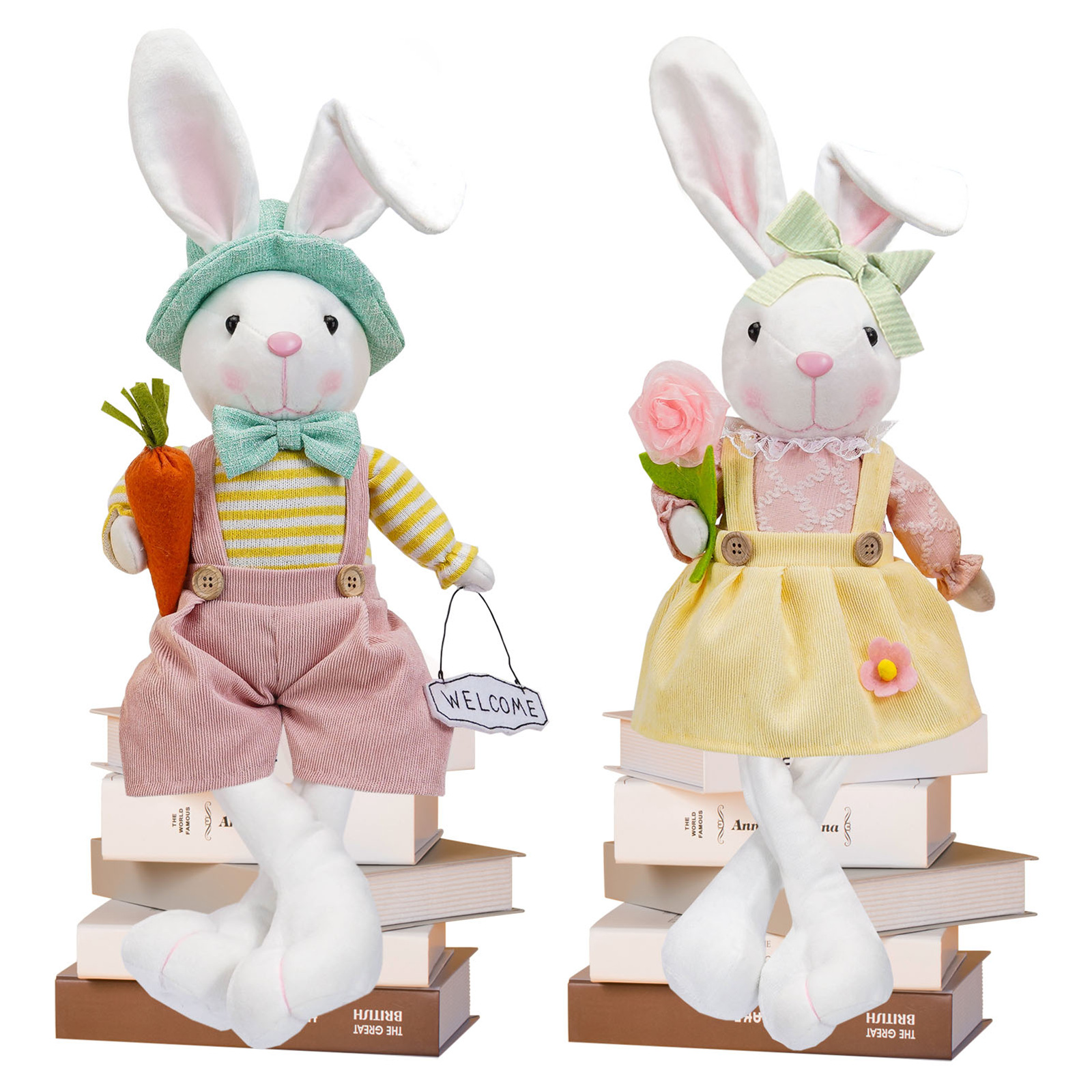 Transfronterizo nueva muñeca de Pascua con rábano que sostiene linda flor muñeca de conejo decoración ambiente de vacaciones Decoración