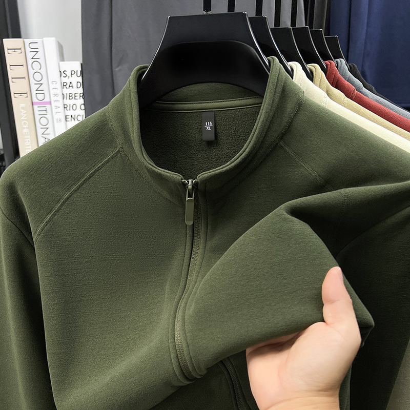 New Autumn and Winter Stand-Up Collar Jacket for Men, Solid Color Long-Sleeved Cardigan, Half-High Collar Zipper, Fashionable Warm Jacket and Sweatshirt New Autumn and Winter Stand-Up Collar Jacket for Men, Solid Color Long-Sleeved Cardigan, Half-High Collar Zipper, Fashionable Warm Jacket and Sweatshirt