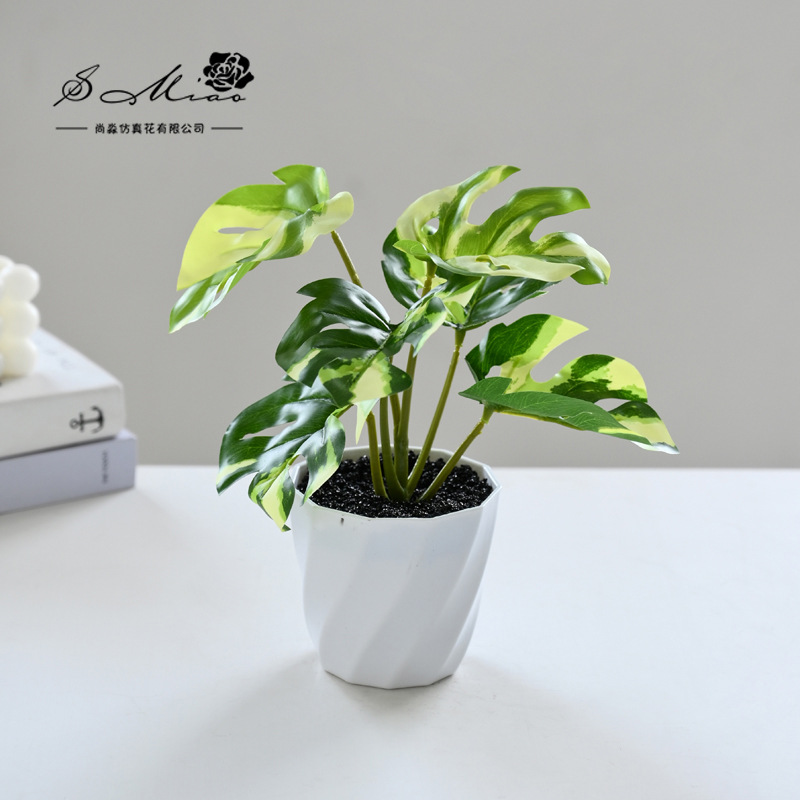 Flor artificial planta verde colgante cesta tortuga hoja pequeño bonsai flor artificial interior decoración creativa maceta artificial