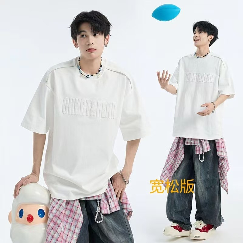 サマースチールスタンプ半袖Tシャツメンズトレンドブランドハイストリートアメリカンヘビーウェイト320g五分袖トップストレンドで万能|undefined