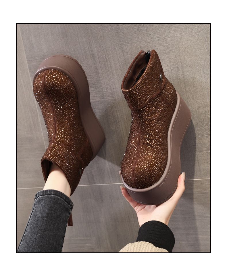 Giày boot nữ cổ cao lót nhung giữ ấm, đế dày độn cao chống trượt — Màu đen chi tiết 17