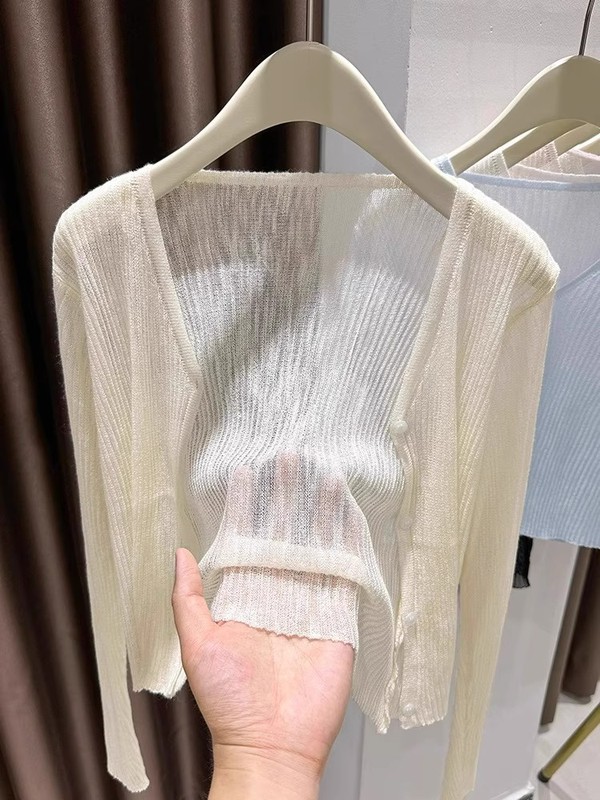 薄いアイスシルクとサスペンダースカート付きの女性用日焼け止めブラウス、夏用の紫色のわずかに透ける空調シャツ、ニットカーディガンとチョッキ|undefined