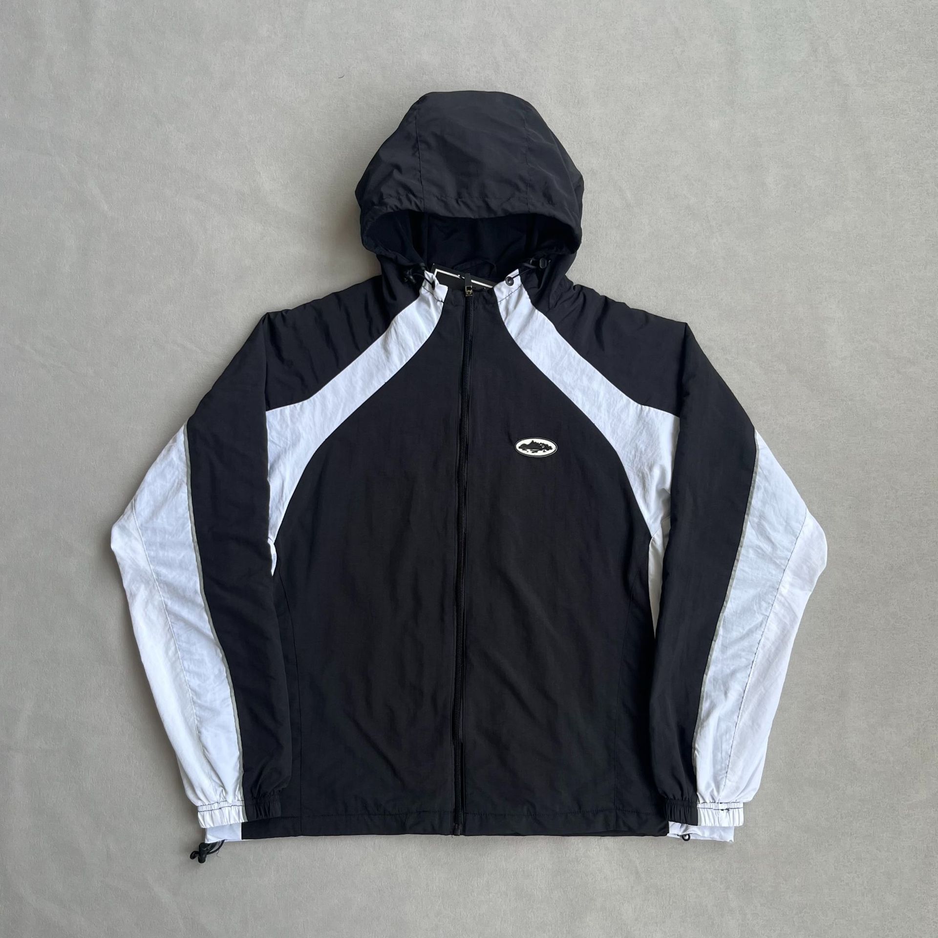 Corteiz Alcatraz Windbreaker Jacket 3M Reflective Colorblock Black White
