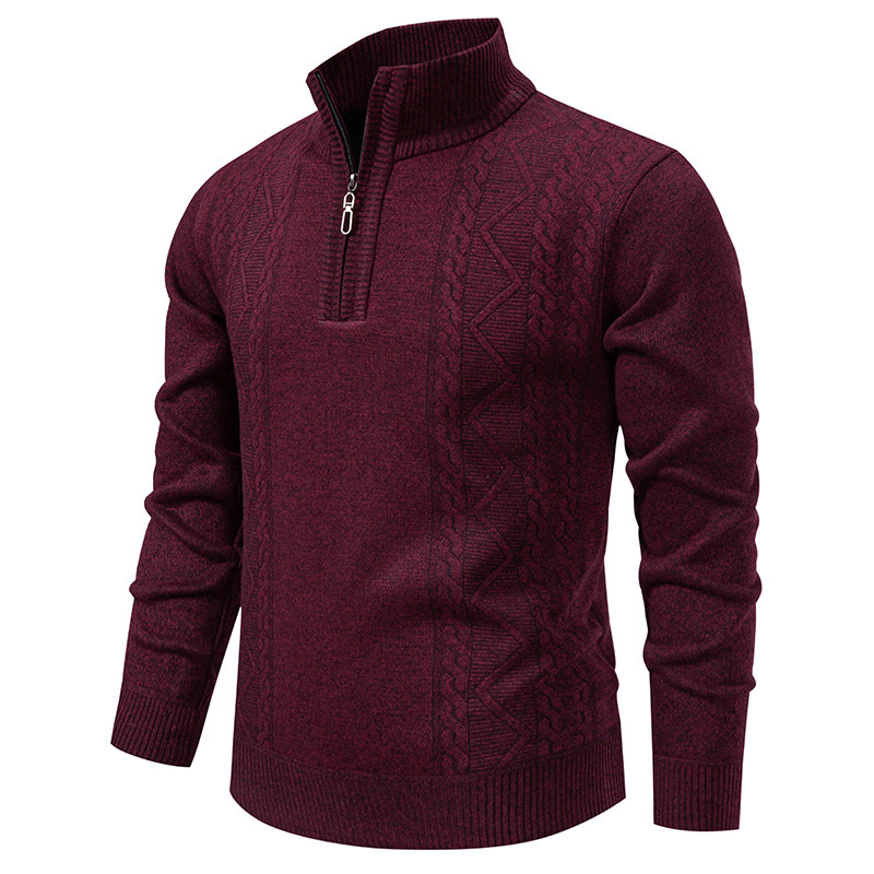 Cross-Border Foreign Trade Stand-Up Collar Half-Zip Sweater Men's Loose Casual Solid Color Warm Base Shirt Men's Sweater