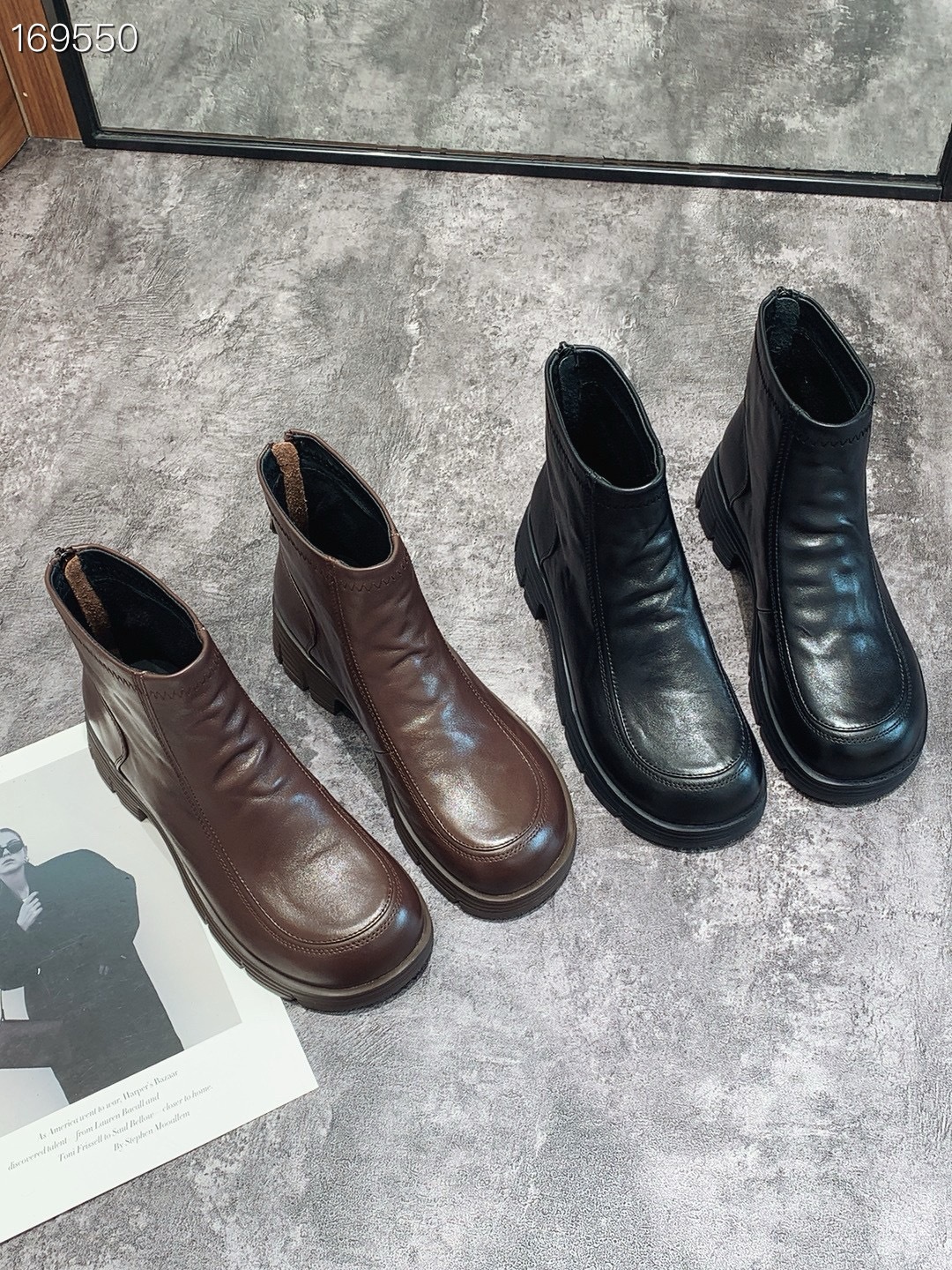 Boot Martin da thật nữ mới thu đông 2025 – giày bốt ngắn nửa đế Anh thoáng khí — Màu nâu, Màu đen chi tiết 3