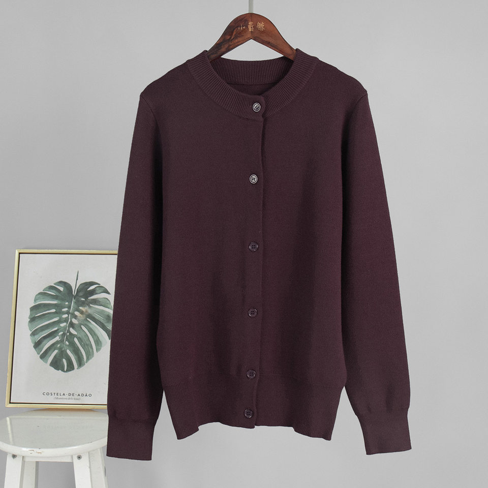 Bộ len dệt kim nữ áo cardigan tay dài quần dài màu trơn — Màu nâu, màu xám, mơ chi tiết 10
