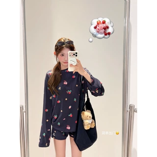 韩系慵懒感少女印花长袖睡衣女2026秋季新款短裤家居服套装可外穿